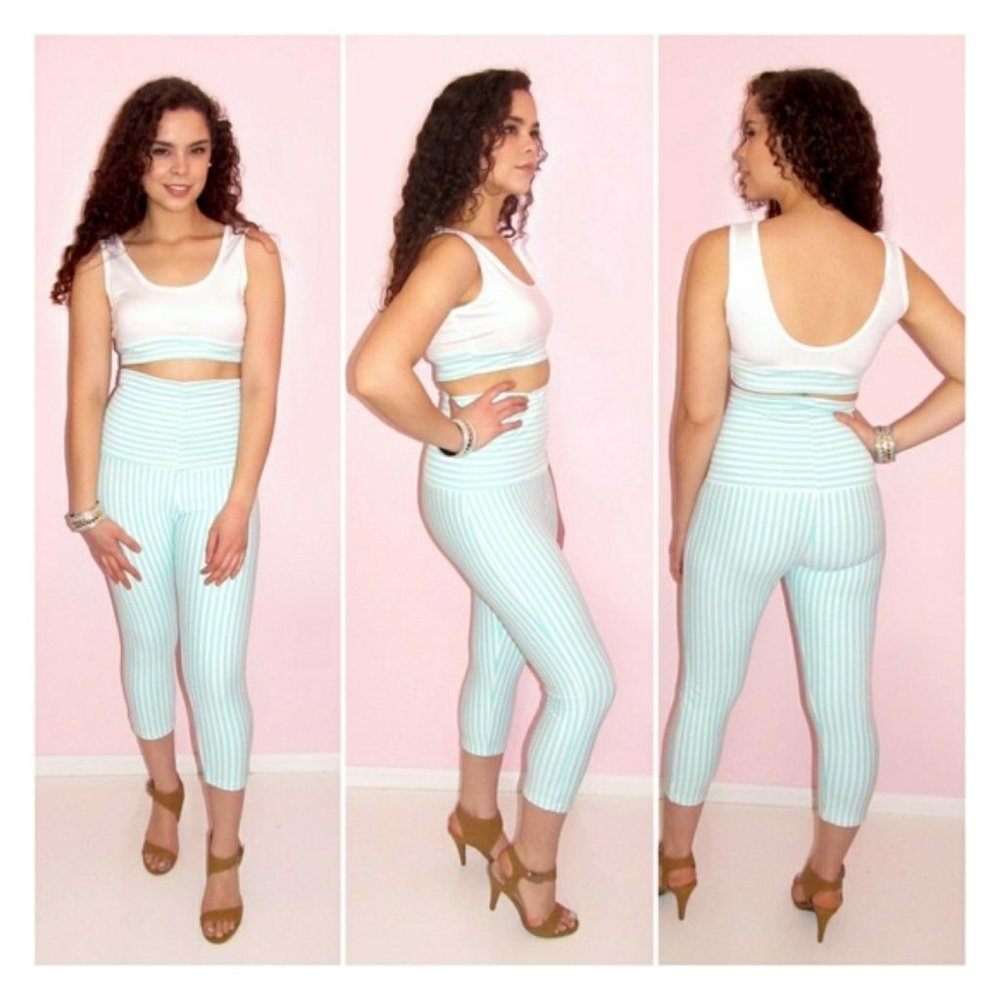 Blue and White Striped Capris Set